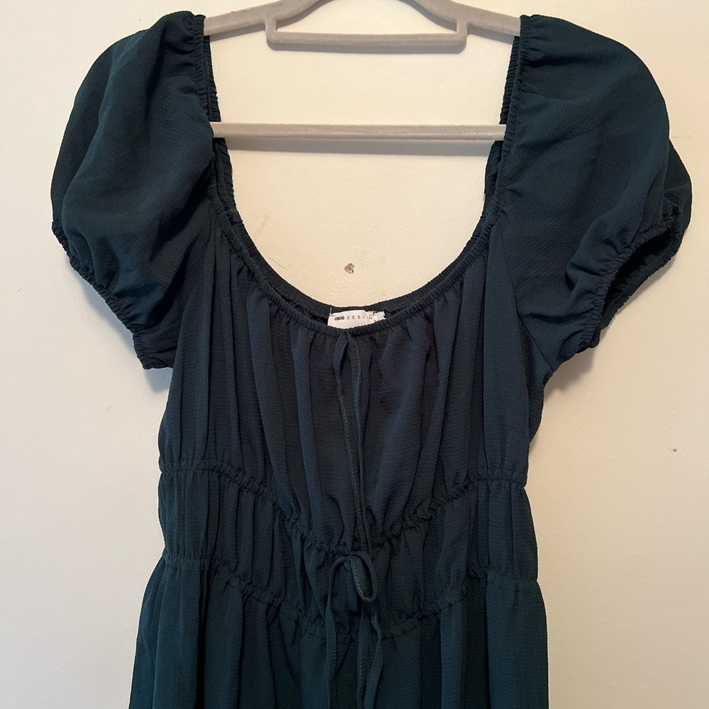 Dark Green Puff Sleeve Dress